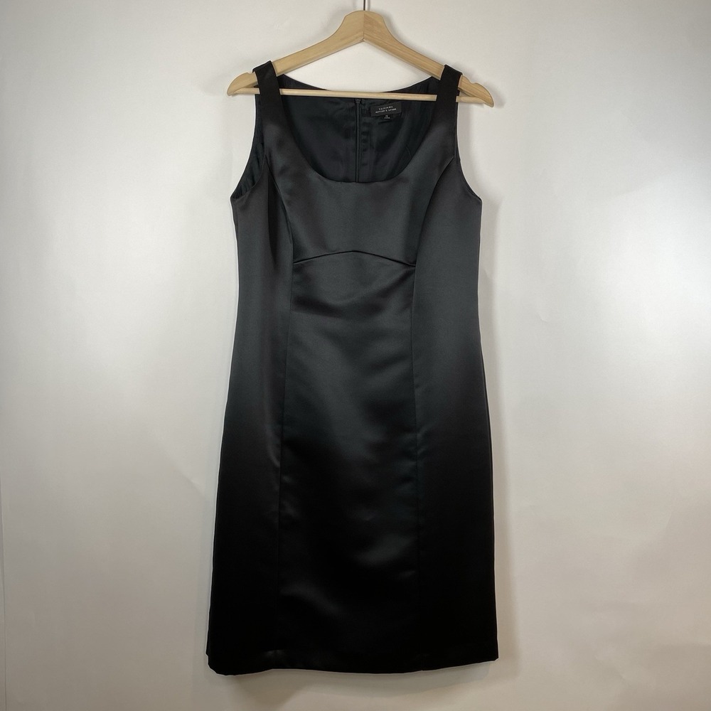 Tahari Arthur S Levine Womens Black Satin Sleeveless Dress 10 Formal Career